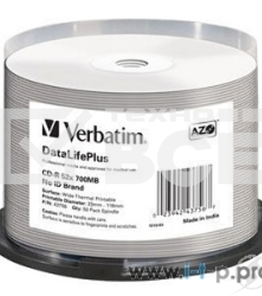 Диск CD-R Verbatim 700Mb 52x Cake Box (50шт) Printable (43756)