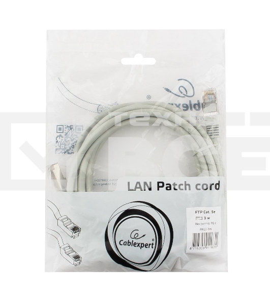 Патч-корд FTP Cablexpert кат.5e, 3м, литой, многожильный (серый)