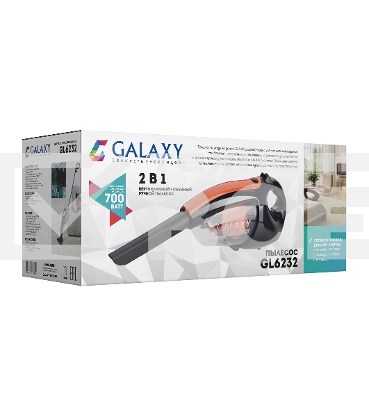 Пылесос вертикальный Galaxy GL6232 черный, питание от сети, 130 Вт, уборка сухая, пылесборник 0.5 л