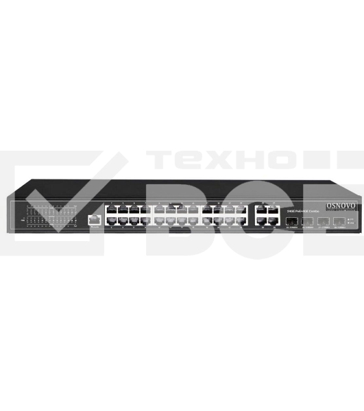 Коммутатор управляемый L2 PoE OSNOVO SW-8244/L(400W) Gigabit Ethernet на 24 RJ45 PoE + 4 x GE Combo Uplink, до 30W на порт, суммарно до 400W