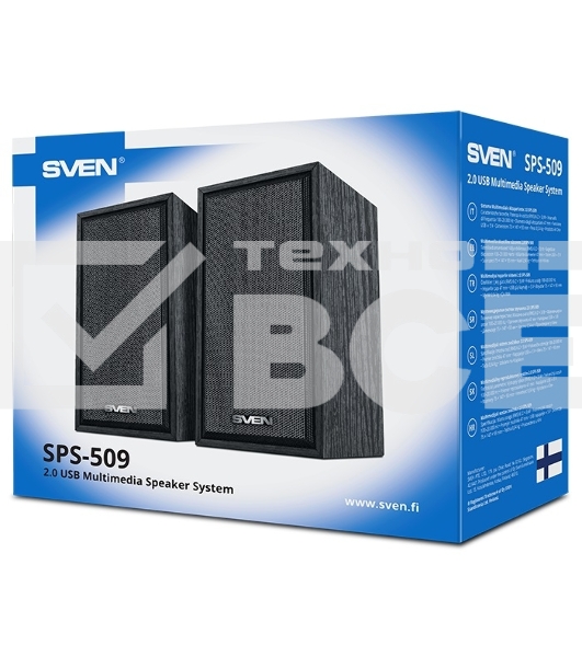 Колонки 2.0 (2x3W, USB+БП) дерево, black SVEN SPS-509