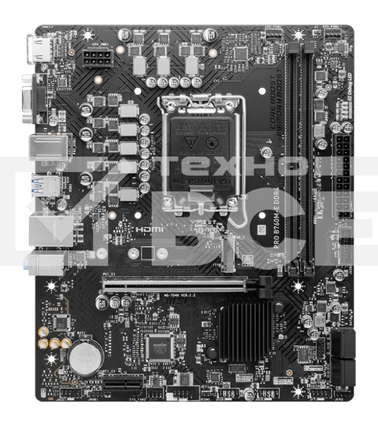 Материнская плата MSI PRO B760M-E DDR4, LGA 1700, Intel B760, 2xDDR4, 4xSATA, 1xM.2, 1xPCIe 4.0 x16, 1xPCIe 4.0 x1, 1xHDMI, 1xVGA, 1x1Gb LAN, 2xUSB-A 3.2 Gen 1, 4xUSB-A 2.0, 3x3.5 мм, 7.1, mATX