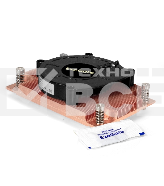 Кулер для процессора ExeGate ESNK-P0062AP4v2.PWM.1U.SP3.Cu медный, 80 мм, медь, 6300 об/мин, 63 дБ, 4 pin, 165 Вт, 27 мм