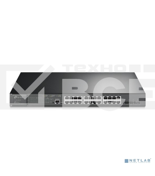 Коммутатор TP-Link 24-port Gigabit Managed PoE switch with 4 10G SFP+ ports, support 802.3af/at PoE, 1 console port, 19-inch rack mount, support L2/L2+ features.