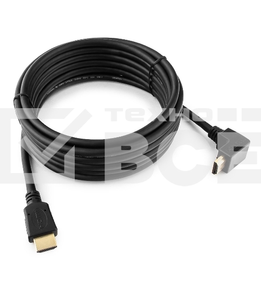 Кабель Cablexpert HDMI CC-HDMI490-15, 19M/19M, v2.0, медь, позол.разъемы, экран, угловой, 4.5м, черный, пакет