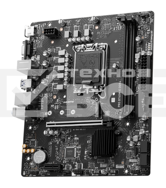 Материнская плата MSI PRO B760M-E DDR4, LGA 1700, Intel B760, 2xDDR4, 4xSATA, 1xM.2, 1xPCIe 4.0 x16, 1xPCIe 4.0 x1, 1xHDMI, 1xVGA, 1x1Gb LAN, 2xUSB-A 3.2 Gen 1, 4xUSB-A 2.0, 3x3.5 мм, 7.1, mATX