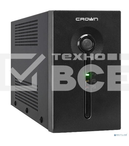 Источник бесперебойного питания CROWN Line Intractive CMU-SP650EURO USB 650VA\390W, корпус металл, 1x12V/7AH, розетки 2*EURO+3*IEC, трансформатор AVR 140-290V, съёмный кабель 1.2 м, порт RJ11/45, порт USB, защита: от перегрузки, от КЗ, от скачков напражен