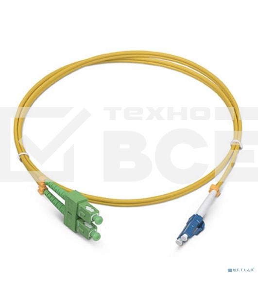 Комм. шнур оптический Cabeus Tight Buffer, Duplex SC/LC (APC/UPC), OS2 9/125, LSZH, 1,5м, d= 2мм, синий хвостовик, желтый