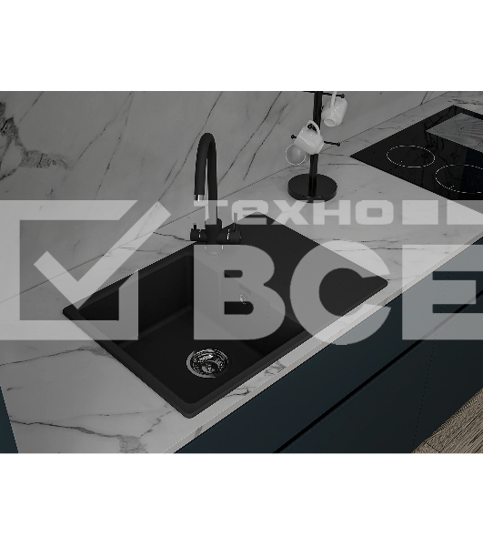 Мойка URBAN 668L black 1-чаша+крыло 680*490мм, монтаж: врезной, материал: кварц, цвет: черный