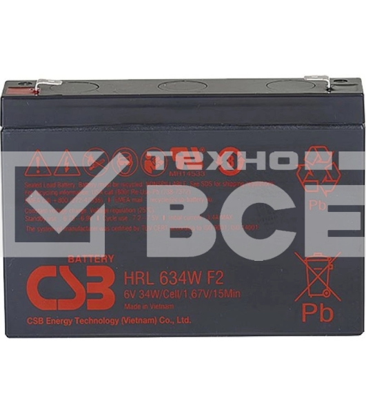 Аккумулятор 6V 9Ah CSB HRL634W (HRL634WF2FR) клеммы F2  , огнеупорные