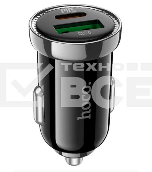 Автомобильная зарядка HOCO Z44 Leading, 1xUSB + 1xUSB-C, 3A, 20W, черный