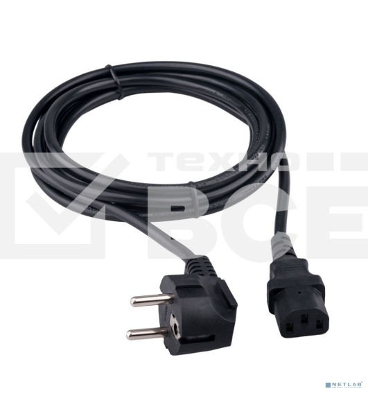 Кабель питания Гарнизон GPC-186-0.75-3M, Schuko- C13, 3x0.75мм2, 10А, CCA, с заземлением, 3м, черный, пакет