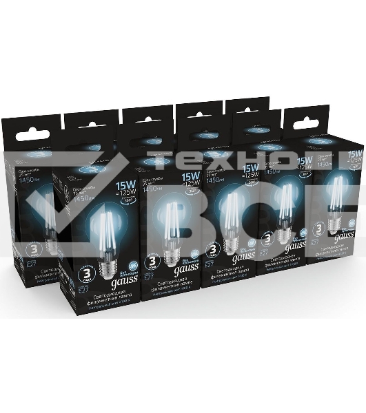 Лампа cветодиодная Gauss Filament А60 15W 1450lm 4100К Е27 LED 1/10/40