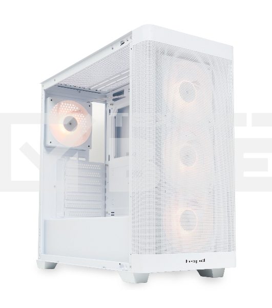 Компьютерный корпус  HSPD M740, Mesh Mid Tower, белый, TG, 0.6 SPCC, 4x120mm ARGB E-ATX, ATX, mATX, mITX 170/400/200mm 4x2.5