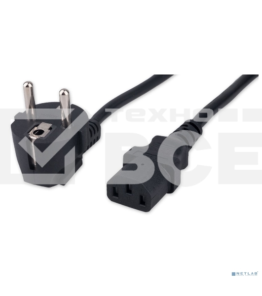 Кабель питания Гарнизон GPC-186-0.75-3M, Schuko- C13, 3x0.75мм2, 10А, CCA, с заземлением, 3м, черный, пакет