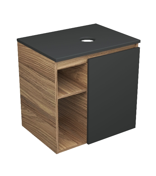 Тумба Bau Dream Blackwood 60 правая, графит, раковина BAU Crystal 40х40, выпуск клик клак, черный