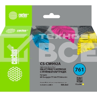 Картридж струйный Cactus CS-CM992A №761 желтый (400мл) для HP HP DesignJet T7100/Т7200