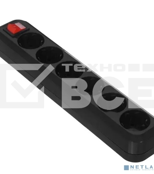 Сетевой фильтр 5bites SP6B-318 6S, 3*1.5 мм2, 16A, ABS, 1.8M, черный