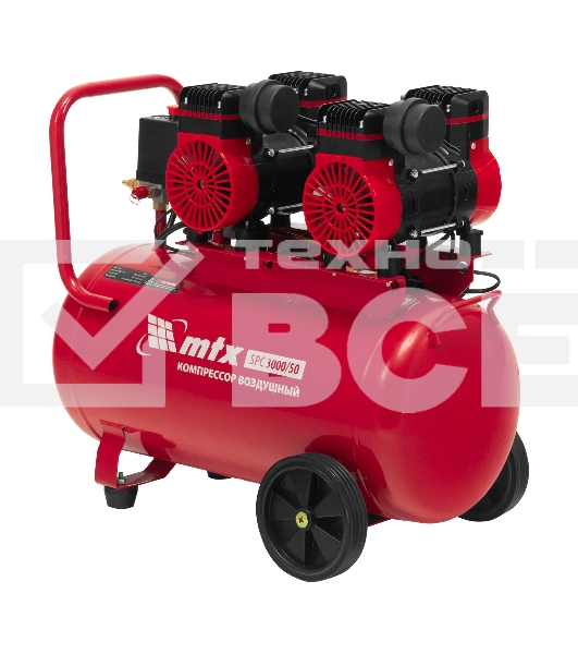 Компрессор безмасляный малошумный SPC 3000/50, 3000 Вт, ресивер 50 л, 520 л/мин MTX