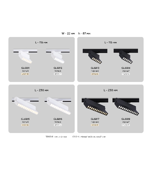 Трековый однофазный светодиодный светильник Ambrella light GL6815 WH белый LED 12W 3000K 24° 230*22*87