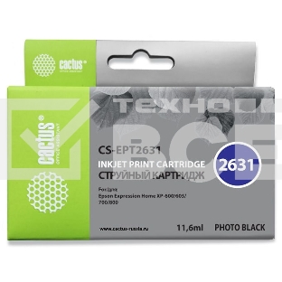 Картридж струйный Cactus CS-EPT2631 (26XL) фото черный (11.6 мл) для Epson Expression Home XP-600/605/700/800