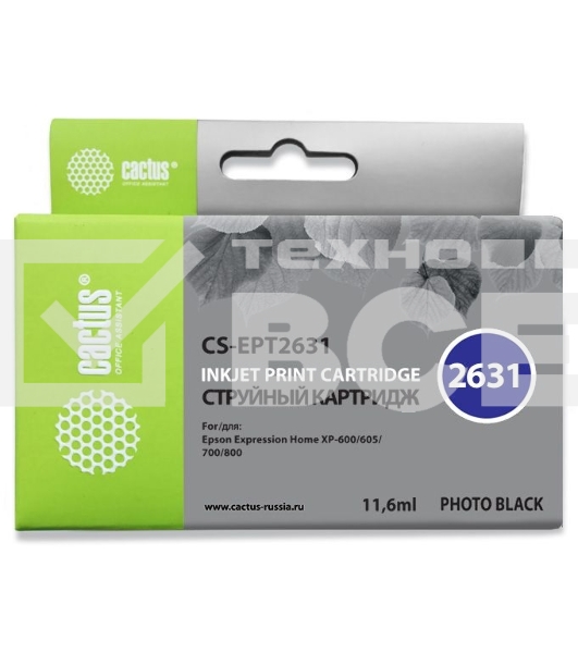 Картридж струйный Cactus CS-EPT2631 (26XL) фото черный (11.6 мл) для Epson Expression Home XP-600/605/700/800