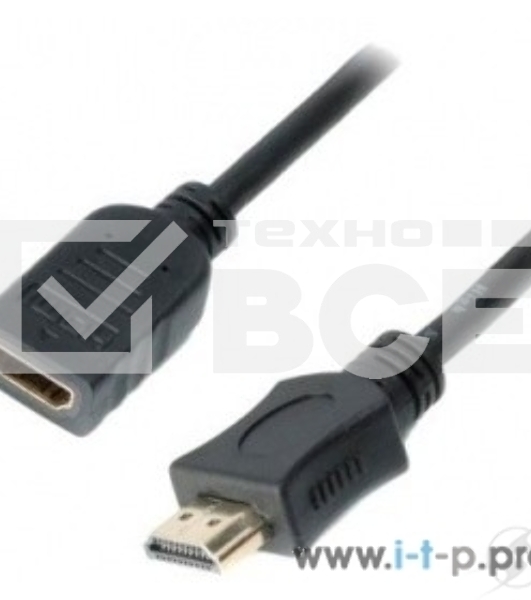 Кабель-удлинитель HDMI Cablexpert CC-HDMI4X-0.5M, 19M/19F, v2.0, позол.разъемы, экран, 0.5м, черный, пакет