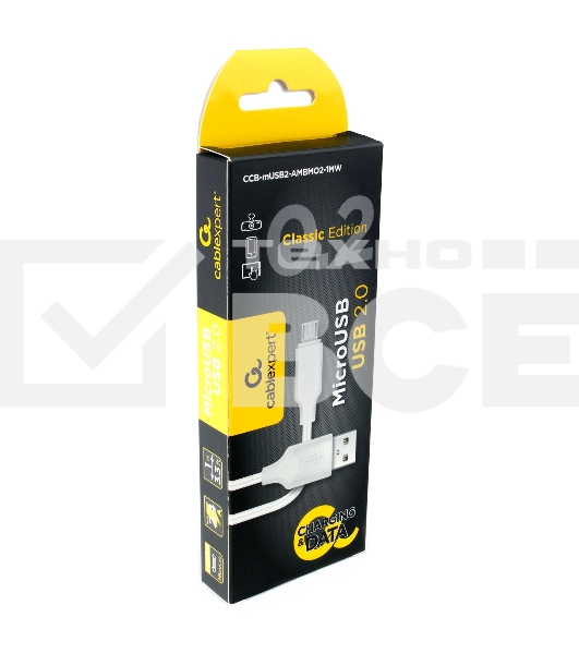 Кабель USB 2.0 Cablexpert CCB-mUSB2-AMBMO2-1MW, AM/microB, издание Classic 0.2, длина 1м, белый, блистер