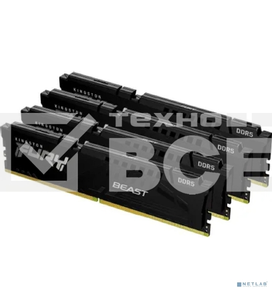 Оперативная память Kingston Fury Beast, DDR5, 64GB (4x16GB), 5200MHz, CL40, с радиаторами, черный