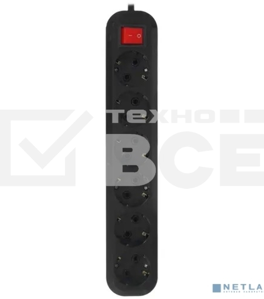 Сетевой фильтр 5bites SP6B-318 6S, 3*1.5 мм2, 16A, ABS, 1.8M, черный