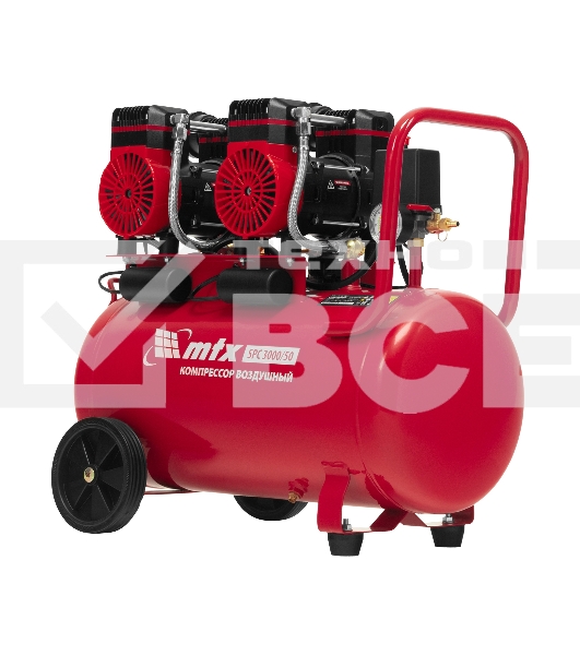 Компрессор безмасляный малошумный SPC 3000/50, 3000 Вт, ресивер 50 л, 520 л/мин MTX