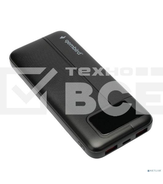 Портативный аккумулятор Gembird GPB-10Q, 10000мА·ч, QC/PD, дисплей, черный