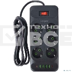 Сетевой удлинитель Amper 4,0 м, 6 розеток, 10А, 2500 Вт, 4 usb,2Type-C, черный., фото 1