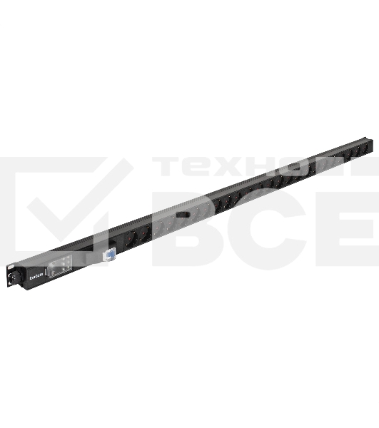 Вертикальный блок розеток с автоматом защиты ExeGate ServerPro PDU-V241 Al-24S-T-1P (19', 1U, Алюминий, 24 Schuko, клеммная колодка, 16A, автомат защиты, черный, RTL)