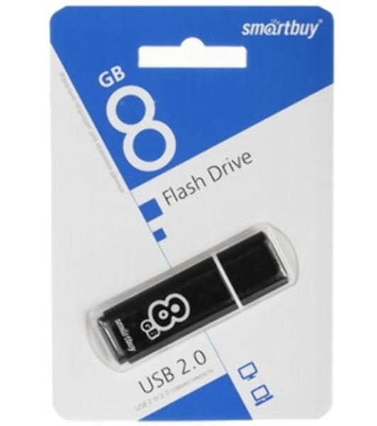 Флешка USB Smartbuy Glossy series black (SB8GbGS-K), 8Gb, USB 2.0, R/W 25/15, черный