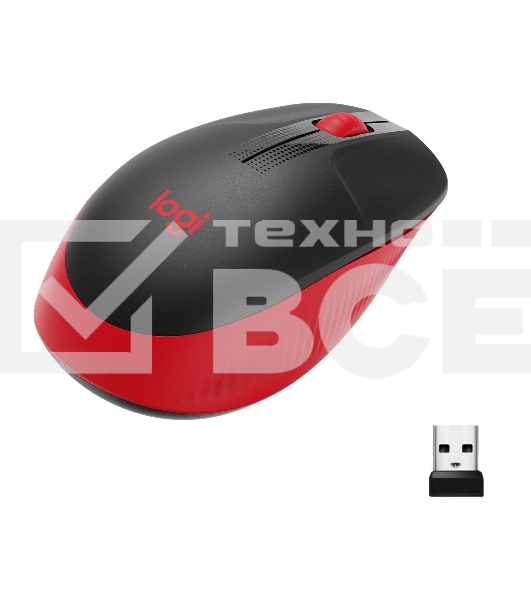 Мышь беспроводная Logitech M190 черный/красный, 1000 dpi, радиоканал, USB, кнопки - 3