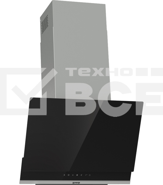 Вытяжка наклонная Gorenje WHI649X21P, 740 м2/ч, 250 Вт, режимы - отвод, циркуляция, ширина 60 см, нержавеющая сталь, черное стекло