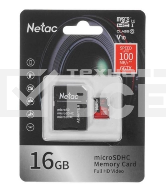Флеш-накопитель NeTac Карта памяти Netac MicroSD card P500 Extreme Pro 16GB, retail version w/SD adapter