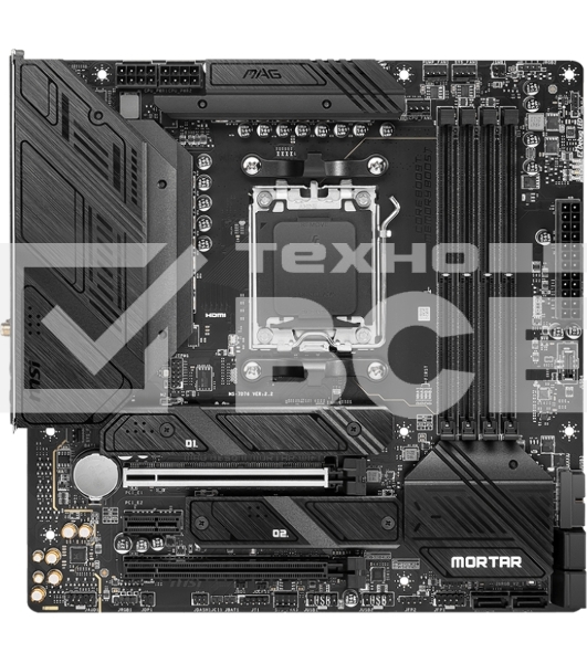 Материнская плата MSI MAG B650M MORTAR WIFI, AM5, AMD B650, 4xDDR5, 6xSATA, 2xM.2, 1xPCI-E 4.0 x16, 1xPCI-E 4.0 x4, 1xHDMI, 1xDP, 1x2.5Gb LAN, 3xUSB 3.2 Gen 2, 4xUSB 3.2 Gen 1, 1xUSB-C 3.2 Gen 2x2, 5x3.5мм аудио, 7.1, Micro-ATX