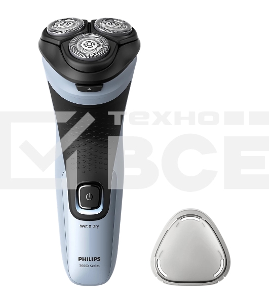 Бритва роторная Philips X3003/00 реж.эл.:3 питан.:аккум. голубой/черный