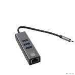 Кабель-адаптер USB3.1 5bites UA3C-45-12BK, 3*USB3.0, RJ45 1G, AL, GREY, фото 1