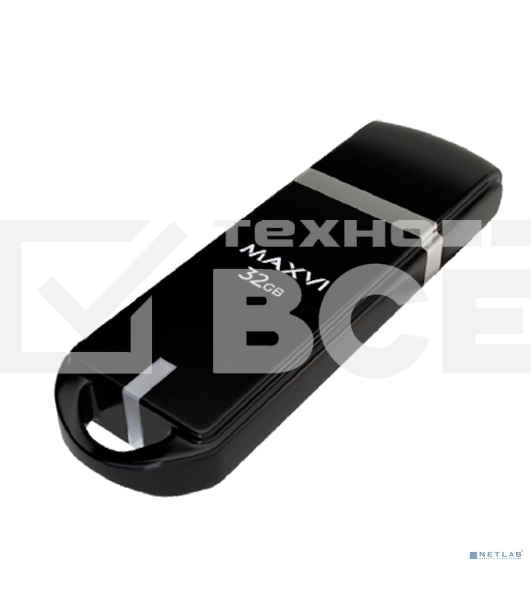 Флешка USB Maxvi P3 32Gb USB 2.0 черный, монолит с колпачком, ABS пластик