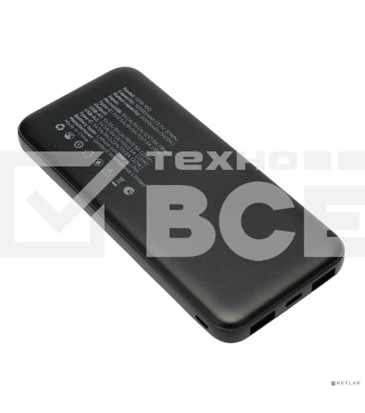 Портативный аккумулятор Gembird GPB-10Q, 10000мА·ч, QC/PD, дисплей, черный