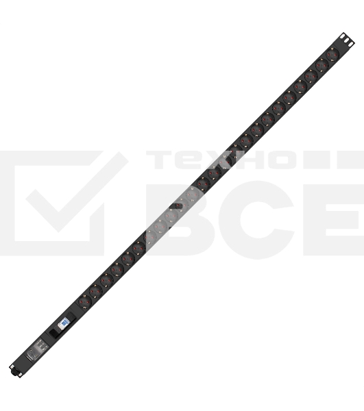 Вертикальный блок розеток с автоматом защиты ExeGate ServerPro PDU-V241 Al-24S-T-1P (19', 1U, Алюминий, 24 Schuko, клеммная колодка, 16A, автомат защиты, черный, RTL)
