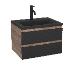 Тумба под раковину Bau Stil Loft black brushed, раковина кварцевая BAU Stil 58, черный металлик, смеситель Dream Black, черный, фото 1