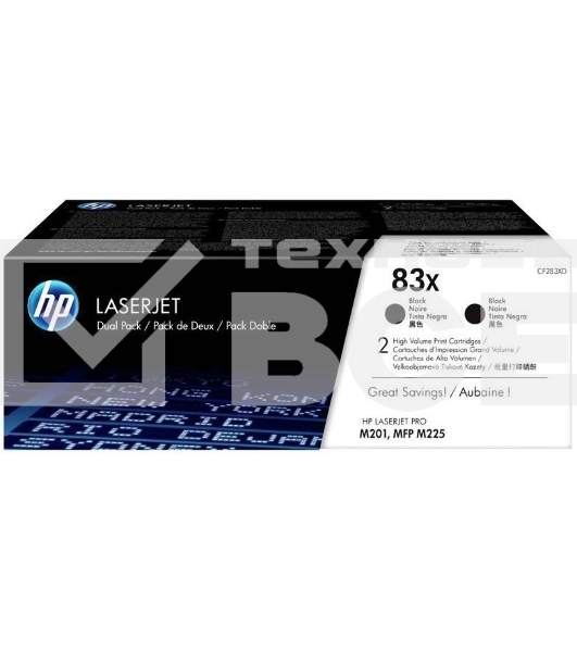 Картридж лазерный HP 83X черный двойная упаковка (CF283XD) увеличенной емкости для HP LJ Pro M201/M225, 4400стр