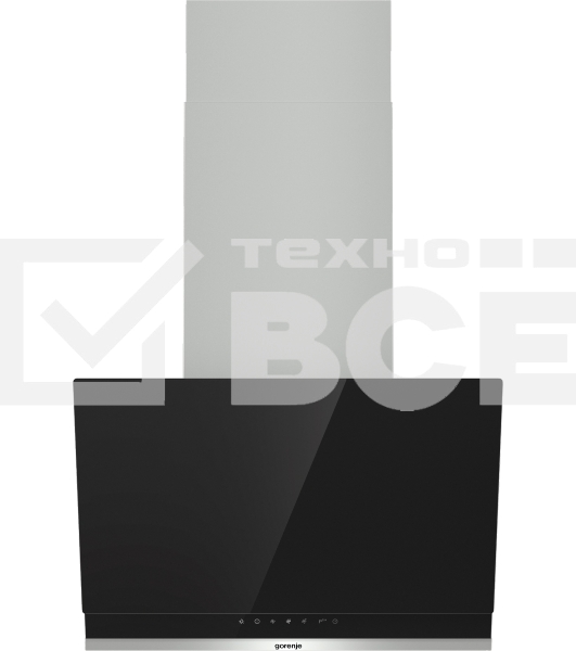 Вытяжка наклонная Gorenje WHI649X21P, 740 м2/ч, 250 Вт, режимы - отвод, циркуляция, ширина 60 см, нержавеющая сталь, черное стекло