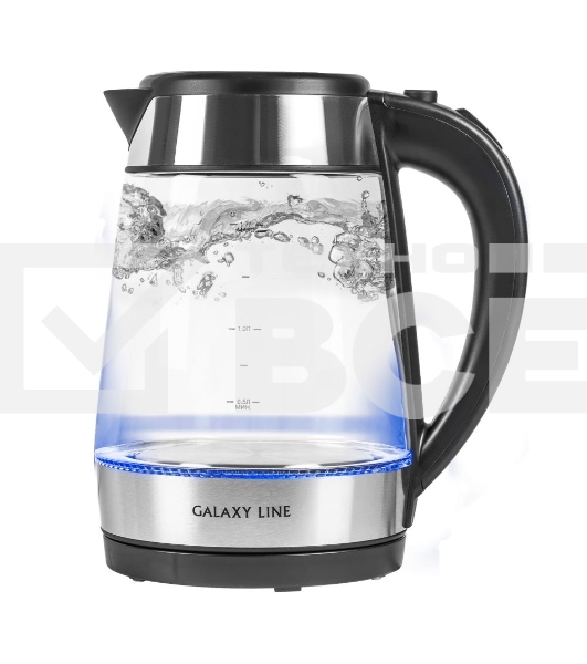 Чайник электрический Galaxy Line GL 0558, черный, стекло, 2200 Вт, 1,7 л
