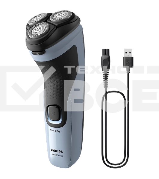 Бритва роторная Philips X3003/00 реж.эл.:3 питан.:аккум. голубой/черный