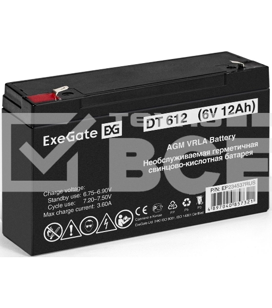 Батарея ExeGate EP234537RUS DT 612/EXG6120 (6V 12Ah) клеммы F1